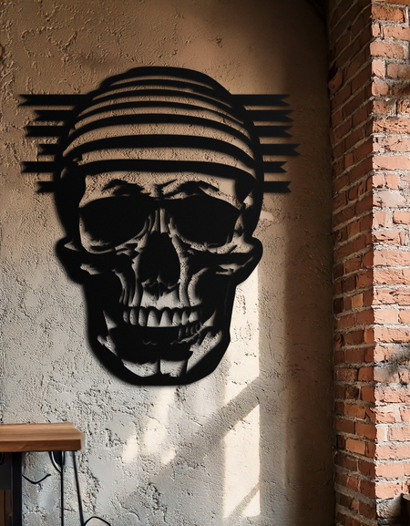 Kafatası Metal Duvar Sanatı - Cesur ve Cesur Çelik Siluet Dekoru - KAF477