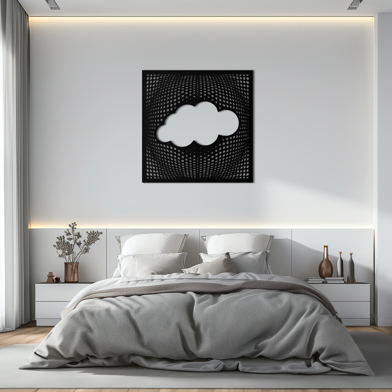 Minimal Bulut Metal Duvar Sanatı - Modern Çelik Bulut Silüeti Dekoru- KAF478
