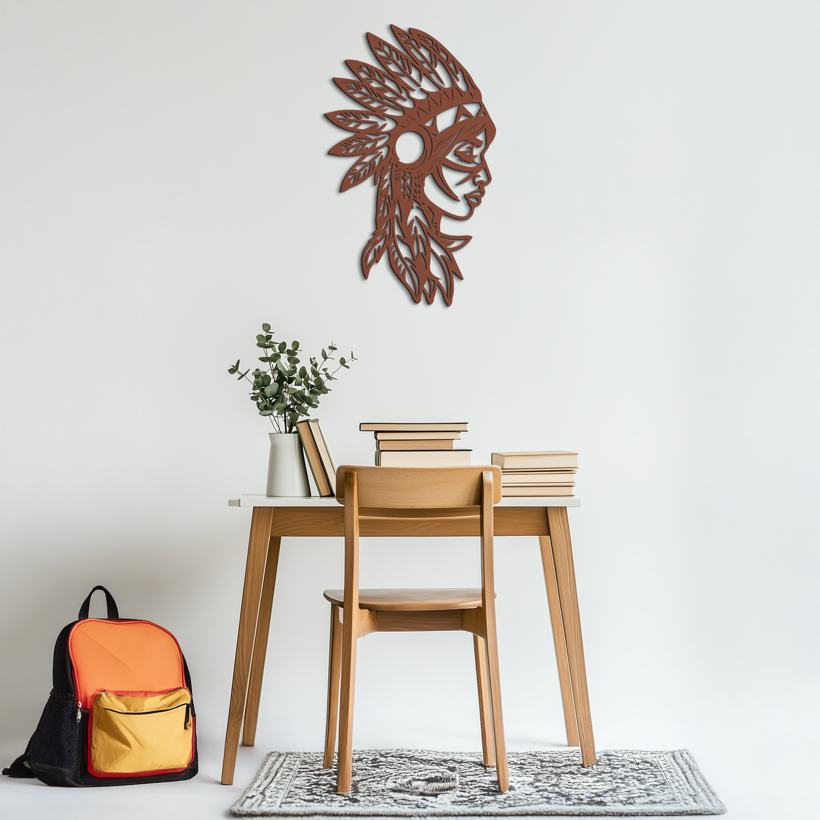 Native American Woman Metal Wall Art - Tribal Female Silhouette Steel Decor- KAF479