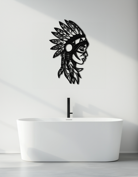 Yerli Amerikan Kadın Metal Duvar Sanatı - Kabile Kadın Silüeti Çelik Dekor- KAF479