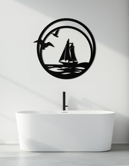 Gün Batımı Silüeti Metal Duvar Sanatı - Dağ ve Ağaç Çelik Manzara Dekoru- KAF480