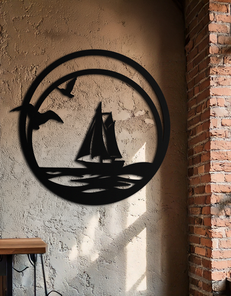 Gün Batımı Silüeti Metal Duvar Sanatı - Dağ ve Ağaç Çelik Manzara Dekoru- KAF480