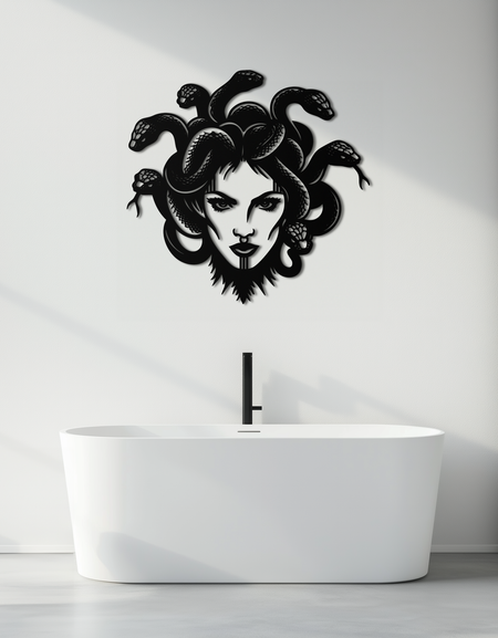 Medusa Metal Duvar Sanatı - Mitolojik Yılan Saçlı Kadın Çelik Duvar Dekoru - KAF481