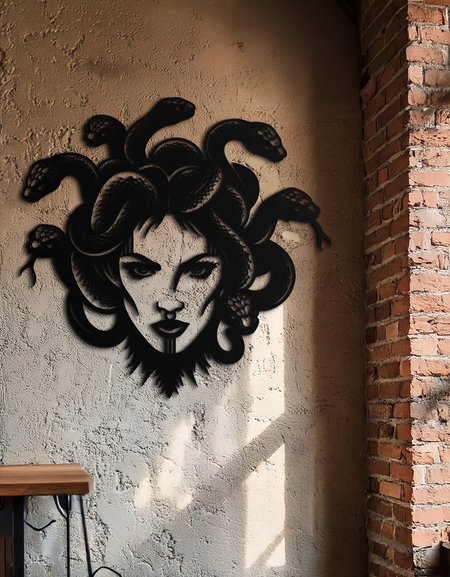 Medusa Metal Duvar Sanatı - Mitolojik Yılan Saçlı Kadın Çelik Duvar Dekoru - KAF481