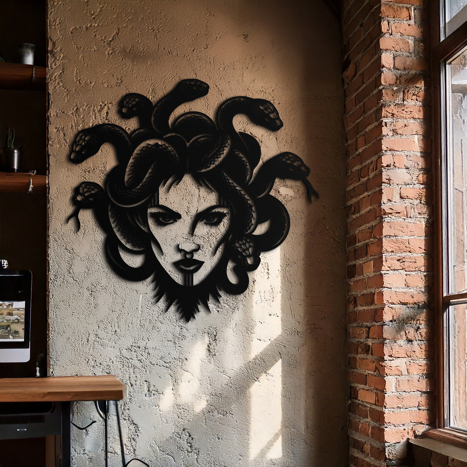 Medusa Metal Duvar Sanatı - Mitolojik Yılan Saçlı Kadın Çelik Duvar Dekoru - KAF481