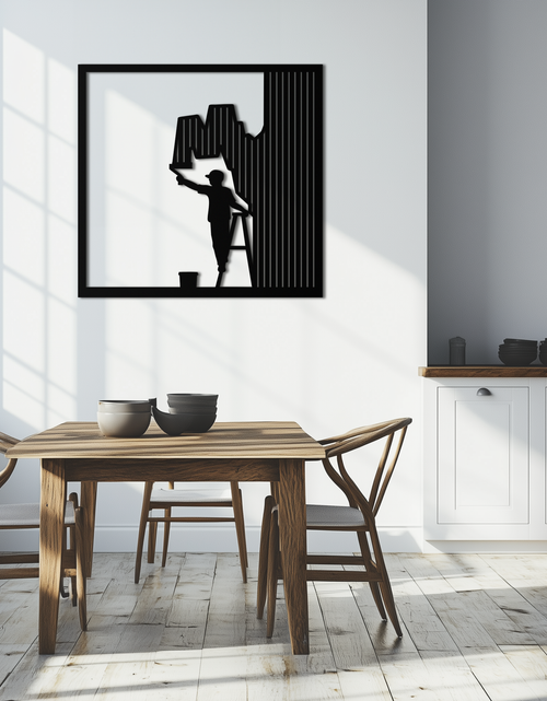 Resmi Galeri görüntüleyicisine yükleyin, Ressam Silüeti Metal Duvar Sanatı – Siyah Çelik Sanatsal Ev Dekoru- KAF489
