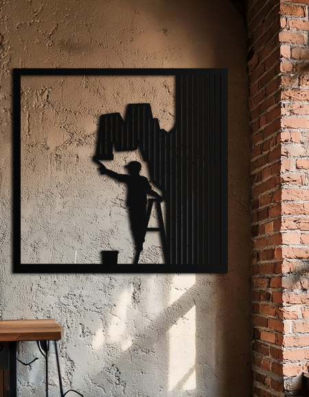 Ressam Silüeti Metal Duvar Sanatı – Siyah Çelik Sanatsal Ev Dekoru- KAF489