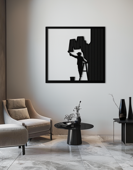 Ressam Silüeti Metal Duvar Sanatı – Siyah Çelik Sanatsal Ev Dekoru- KAF489