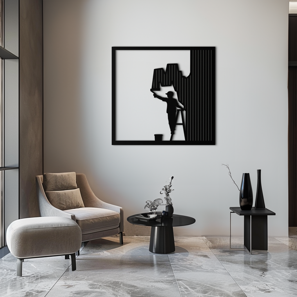 Ressam Silüeti Metal Duvar Sanatı – Siyah Çelik Sanatsal Ev Dekoru- KAF489