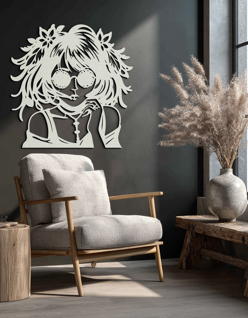 Load image into Gallery viewer, Anime Girl Silhouette Metal Wall Art – Black Steel Artistic Modern Home Decor- KAF490
