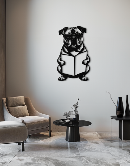 Load image into Gallery viewer, Reading Dog Silhouette Metal Wall Art – Black Steel Whimsical Pet Lover Decor- KAF491
