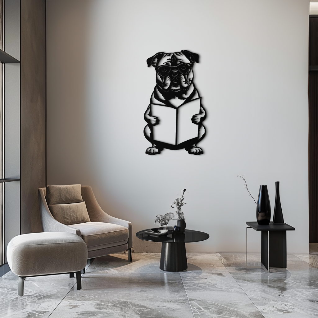 Reading Dog Silhouette Metal Wall Art – Black Steel Whimsical Pet Lover Decor- KAF491