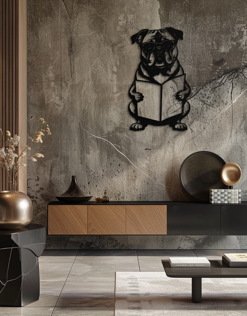 Load image into Gallery viewer, Reading Dog Silhouette Metal Wall Art – Black Steel Whimsical Pet Lover Decor- KAF491

