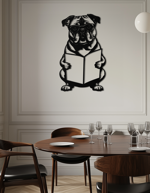 Load image into Gallery viewer, Reading Dog Silhouette Metal Wall Art – Black Steel Whimsical Pet Lover Decor- KAF491

