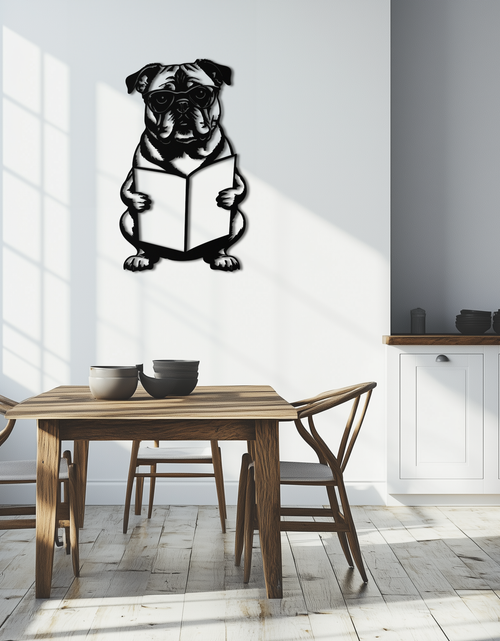 Load image into Gallery viewer, Reading Dog Silhouette Metal Wall Art – Black Steel Whimsical Pet Lover Decor- KAF491
