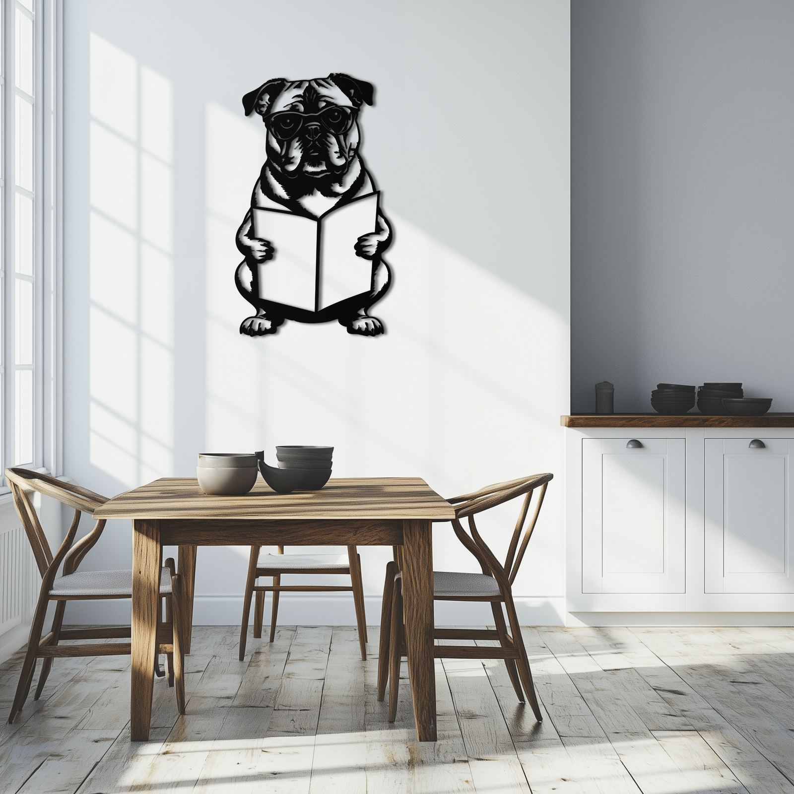 Reading Dog Silhouette Metal Wall Art – Black Steel Whimsical Pet Lover Decor- KAF491