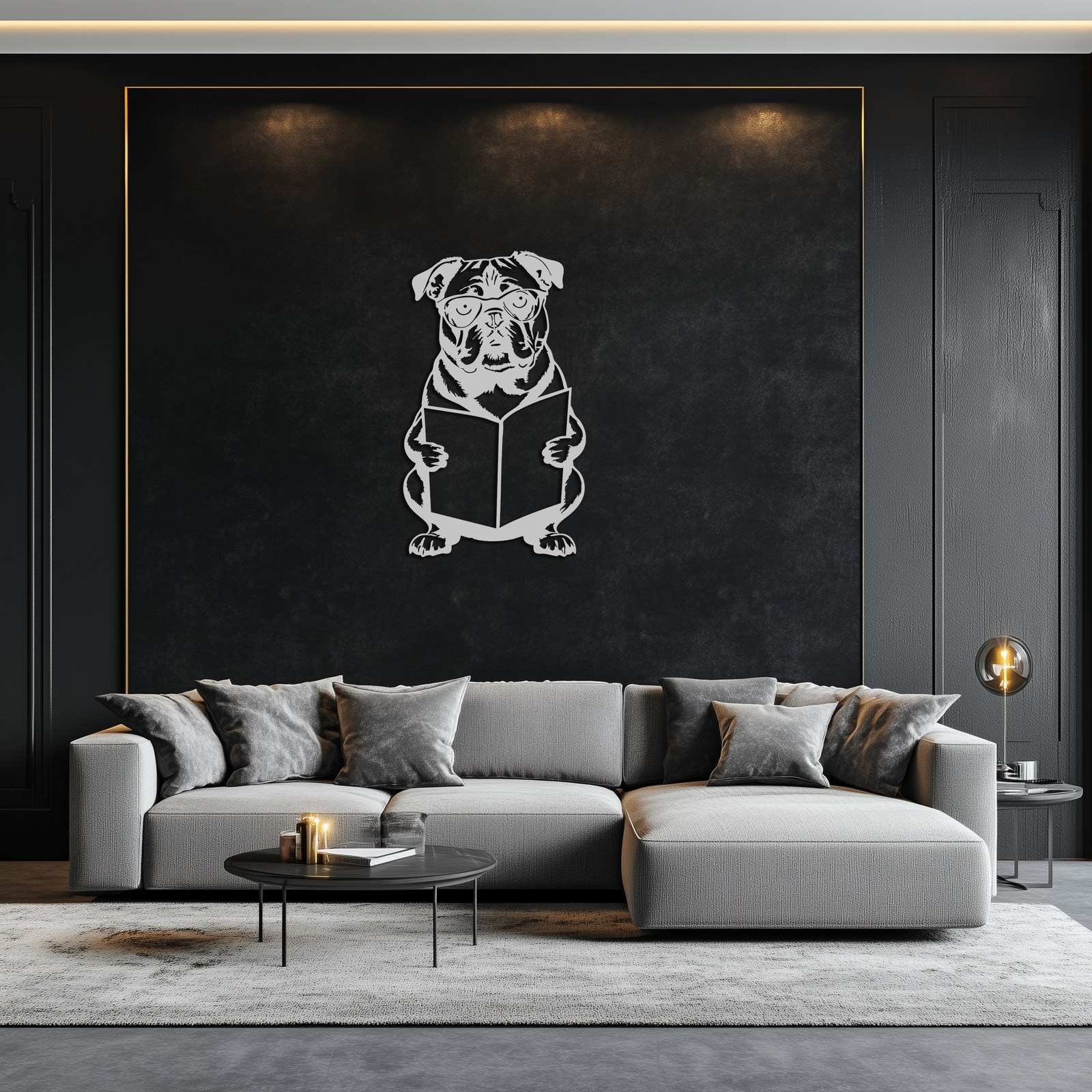 Reading Dog Silhouette Metal Wall Art – Black Steel Whimsical Pet Lover Decor- KAF491