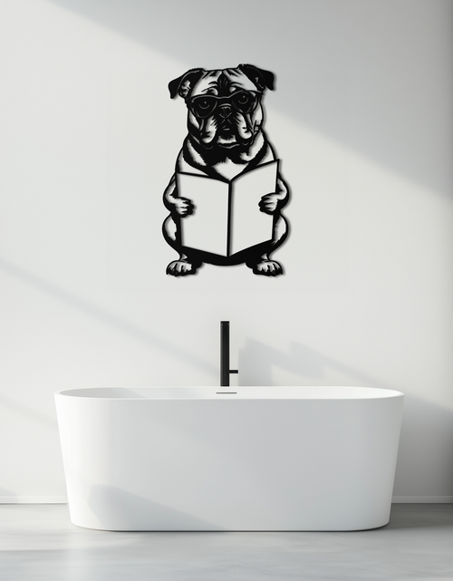 Load image into Gallery viewer, Reading Dog Silhouette Metal Wall Art – Black Steel Whimsical Pet Lover Decor- KAF491
