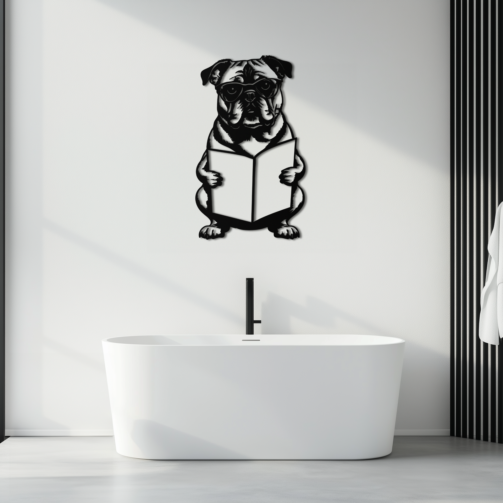 Reading Dog Silhouette Metal Wall Art – Black Steel Whimsical Pet Lover Decor- KAF491