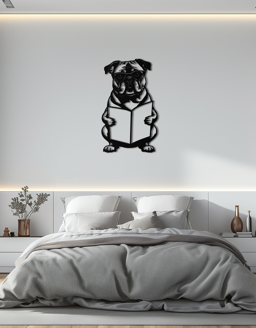 Load image into Gallery viewer, Reading Dog Silhouette Metal Wall Art – Black Steel Whimsical Pet Lover Decor- KAF491
