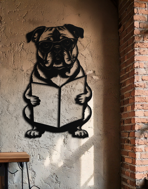 Load image into Gallery viewer, Reading Dog Silhouette Metal Wall Art – Black Steel Whimsical Pet Lover Decor- KAF491
