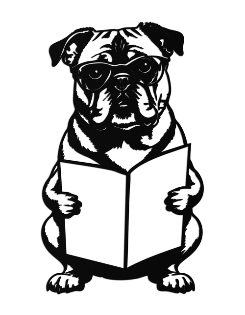 Load image into Gallery viewer, Reading Dog Silhouette Metal Wall Art – Black Steel Whimsical Pet Lover Decor- KAF491
