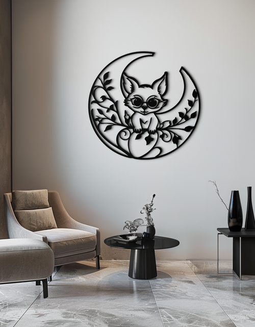 Load image into Gallery viewer, Moon Cat Silhouette Metal Wall Art – Black Steel Whimsical Pet Lover Decor- KAF492
