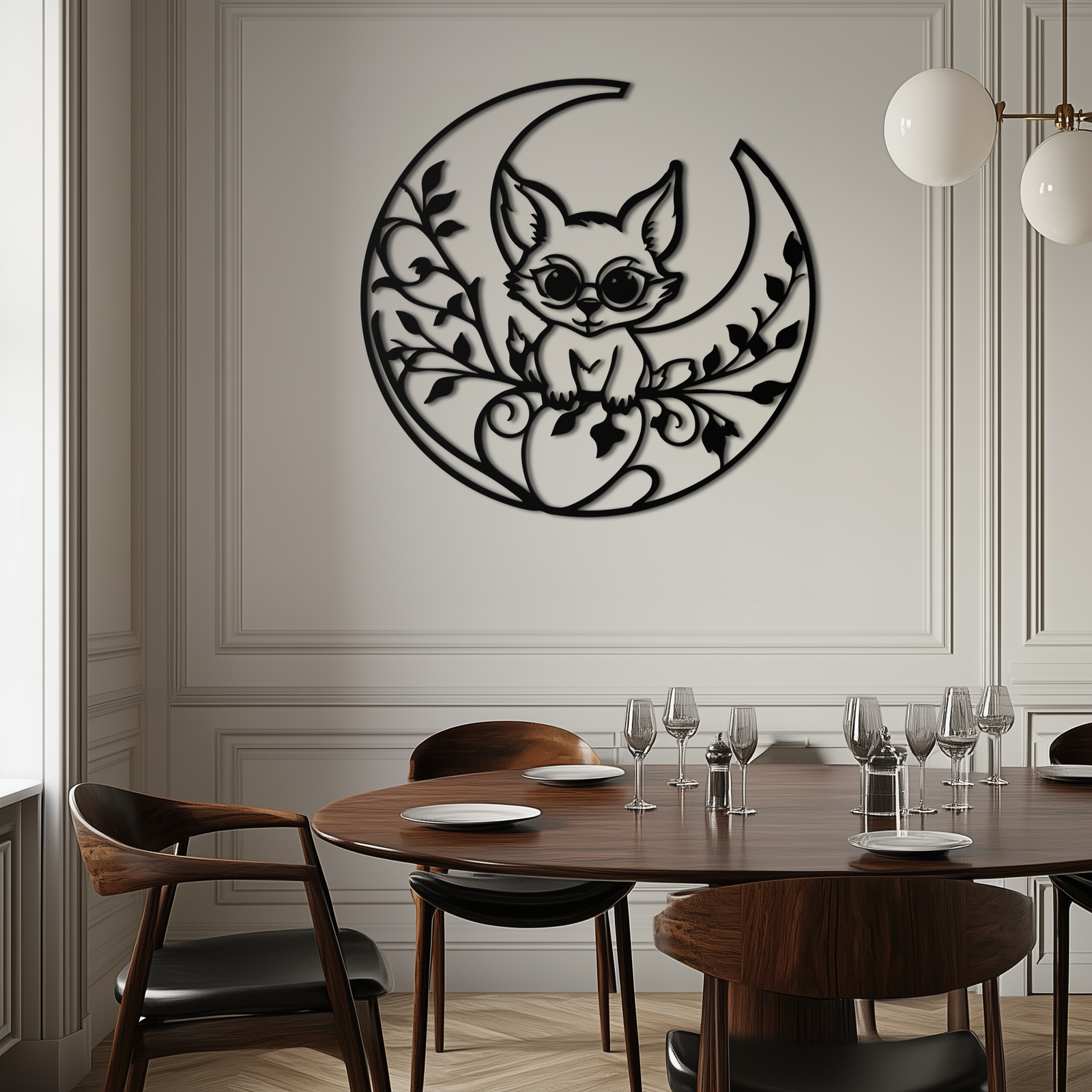 Moon Cat Silhouette Metal Wall Art – Black Steel Whimsical Pet Lover Decor- KAF492