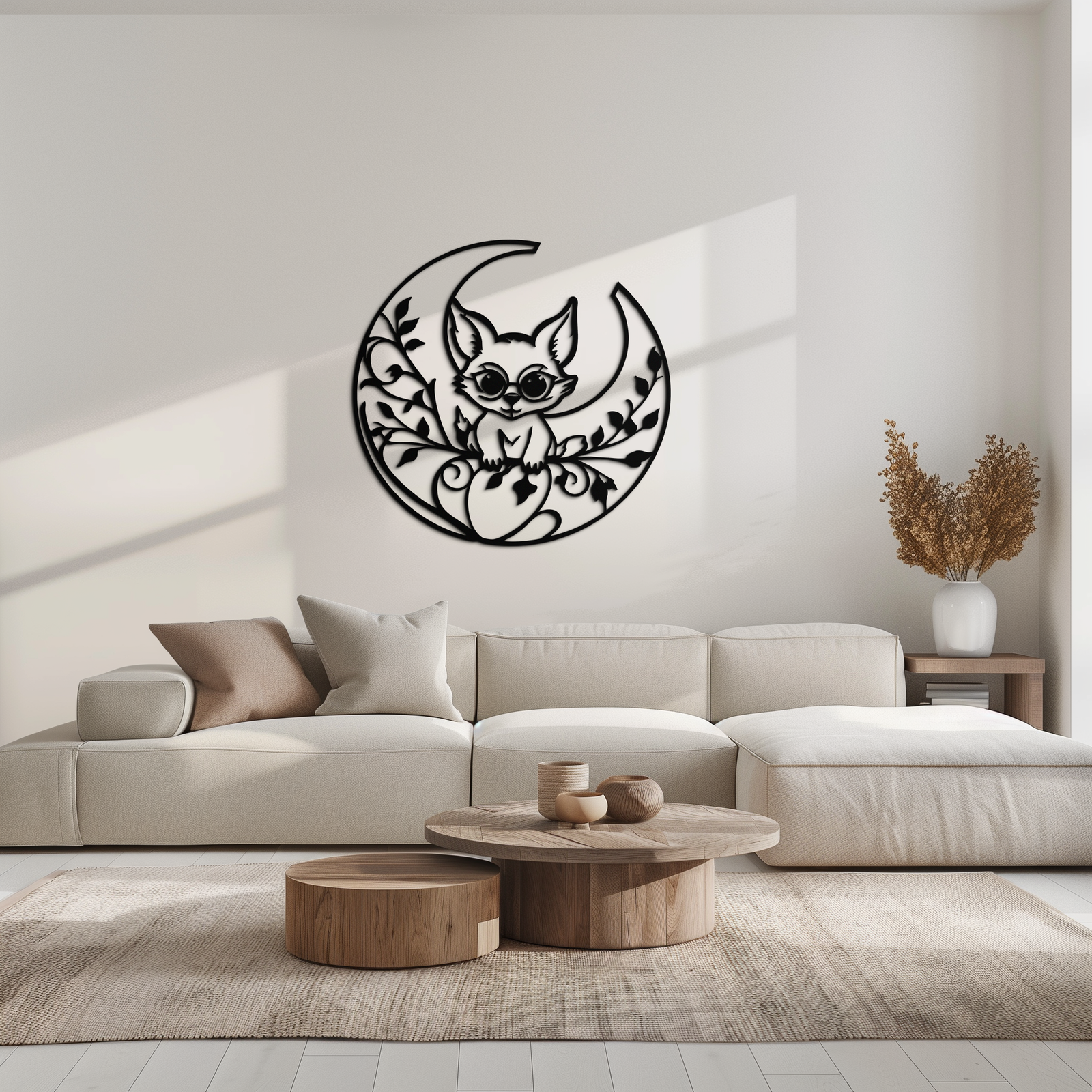 Moon Cat Silhouette Metal Wall Art – Black Steel Whimsical Pet Lover Decor- KAF492