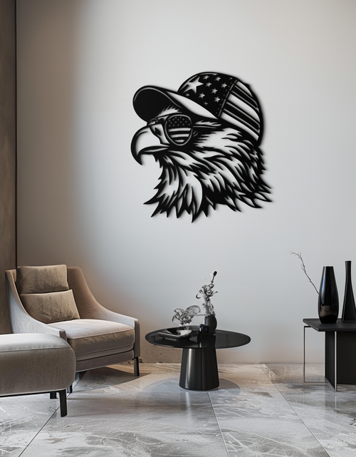Load image into Gallery viewer, Patriotic Eagle Silhouette Metal Wall Art – Black Steel American Pride Decor- KAF493
