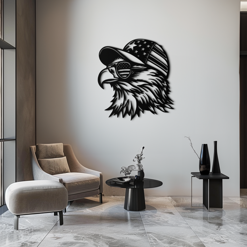 Patriotic Eagle Silhouette Metal Wall Art – Black Steel American Pride Decor- KAF493