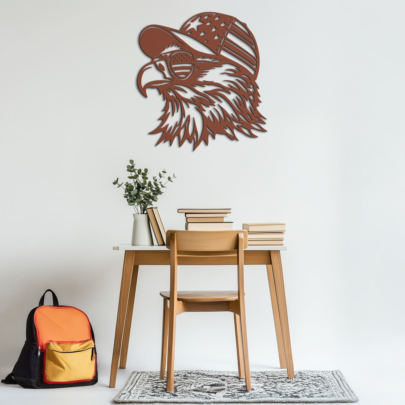 Patriotic Eagle Silhouette Metal Wall Art – Black Steel American Pride Decor- KAF493