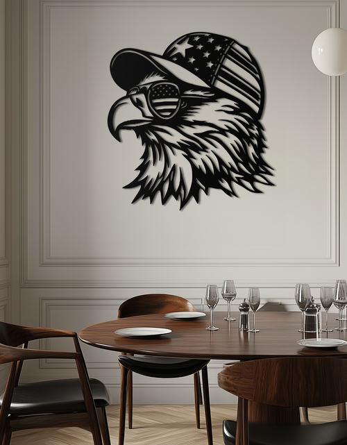 Load image into Gallery viewer, Patriotic Eagle Silhouette Metal Wall Art – Black Steel American Pride Decor- KAF493
