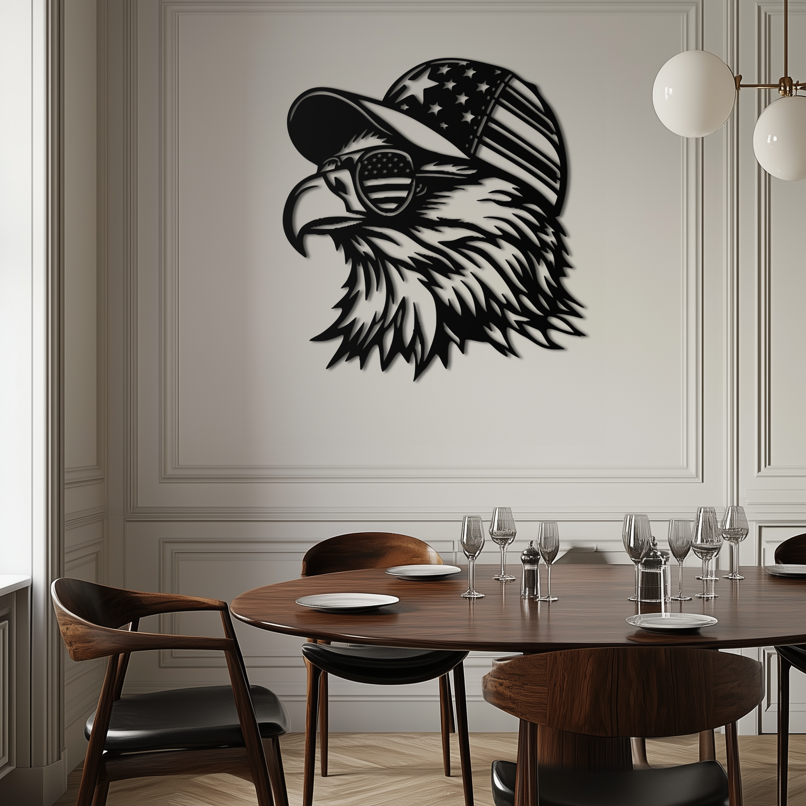 Patriotic Eagle Silhouette Metal Wall Art – Black Steel American Pride Decor- KAF493
