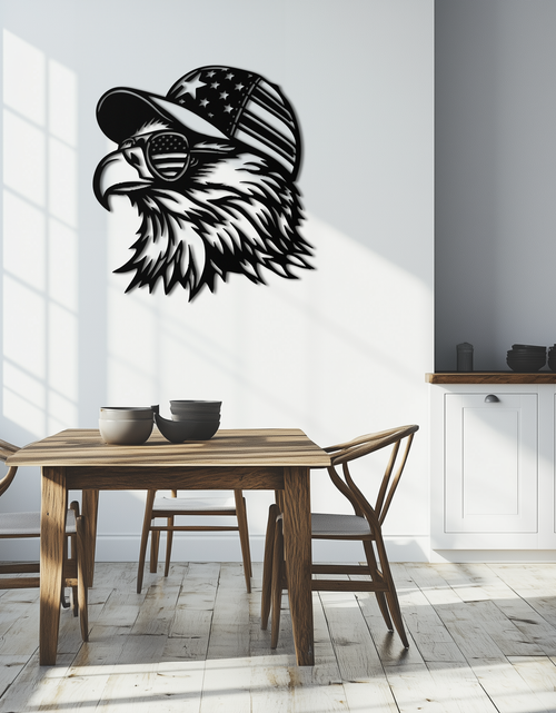 Load image into Gallery viewer, Patriotic Eagle Silhouette Metal Wall Art – Black Steel American Pride Decor- KAF493
