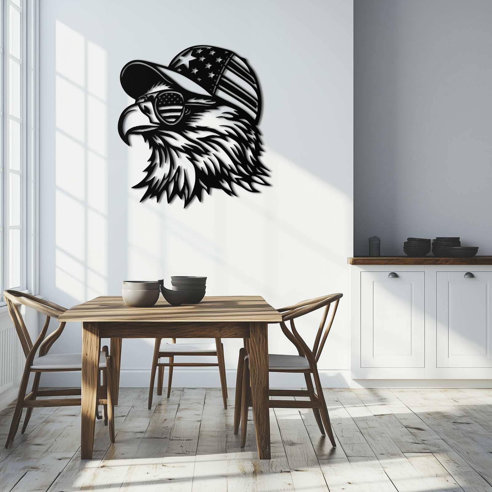 Patriotic Eagle Silhouette Metal Wall Art – Black Steel American Pride Decor- KAF493