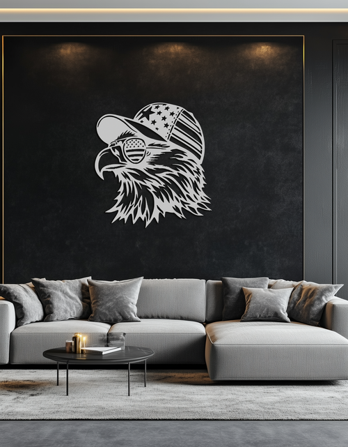 Load image into Gallery viewer, Patriotic Eagle Silhouette Metal Wall Art – Black Steel American Pride Decor- KAF493
