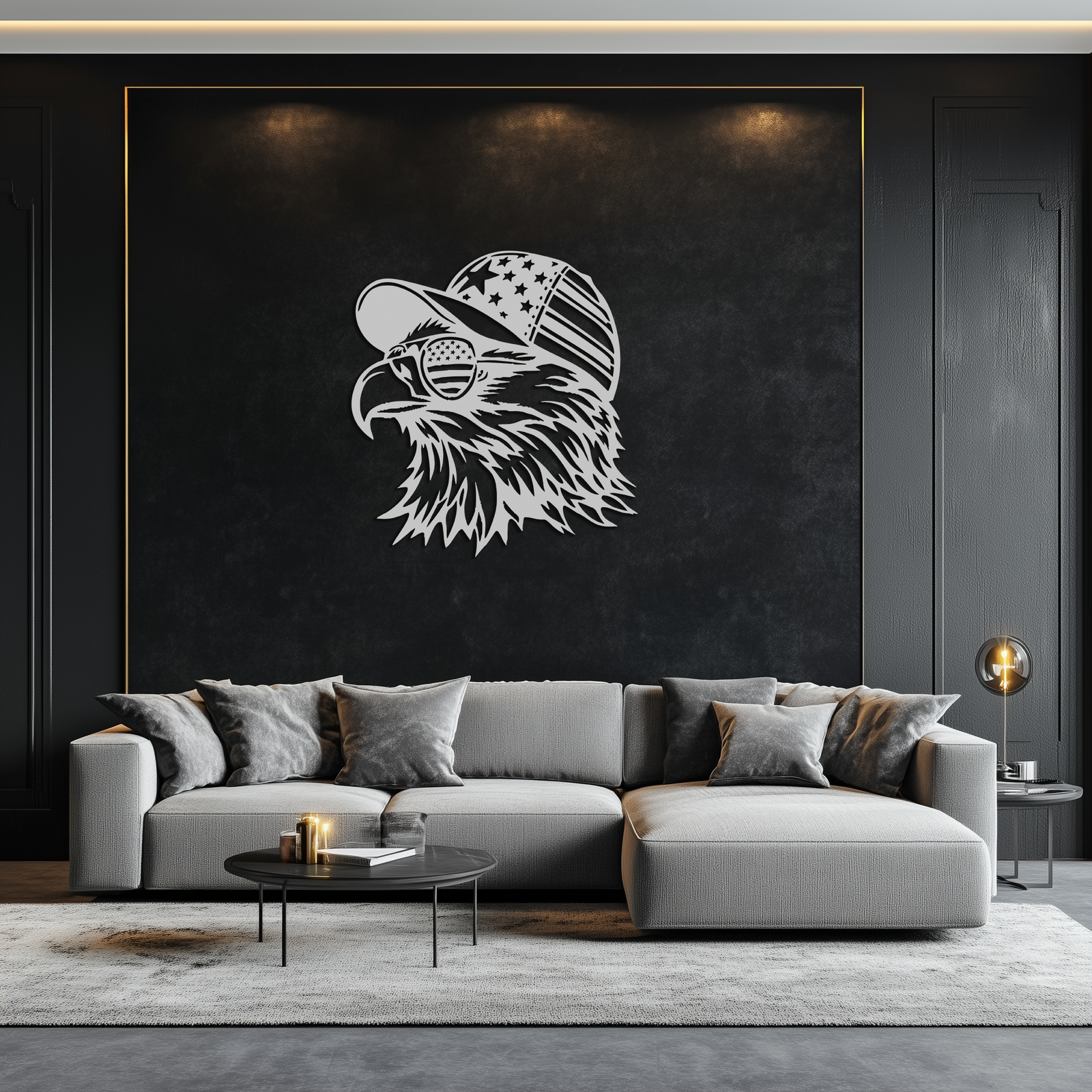 Patriotic Eagle Silhouette Metal Wall Art – Black Steel American Pride Decor- KAF493