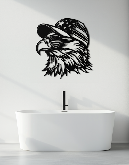 Load image into Gallery viewer, Patriotic Eagle Silhouette Metal Wall Art – Black Steel American Pride Decor- KAF493
