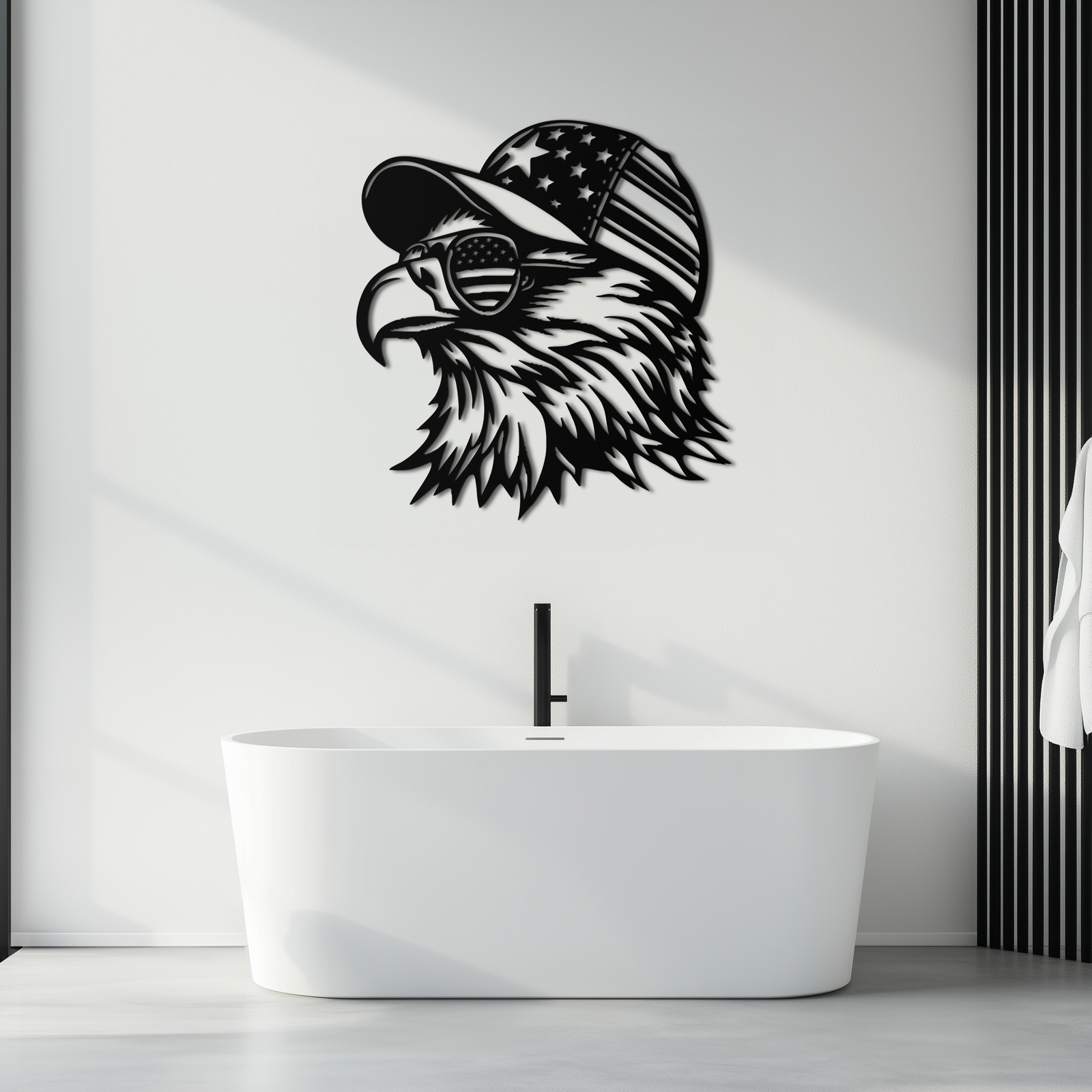 Patriotic Eagle Silhouette Metal Wall Art – Black Steel American Pride Decor- KAF493
