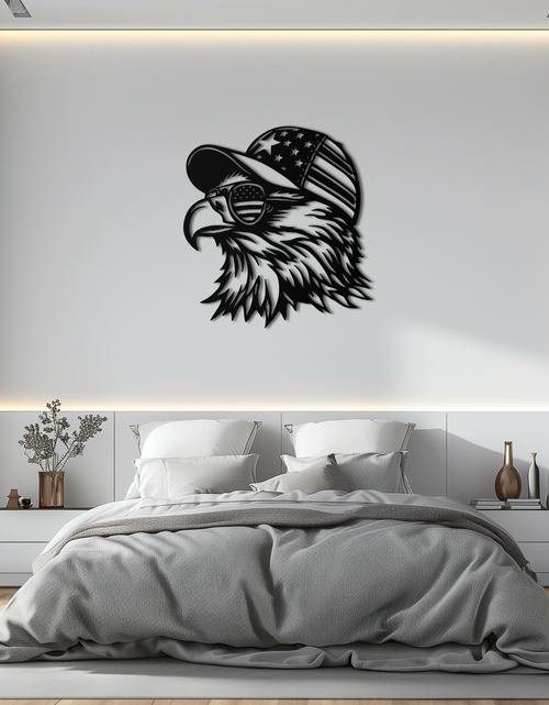 Load image into Gallery viewer, Patriotic Eagle Silhouette Metal Wall Art – Black Steel American Pride Decor- KAF493
