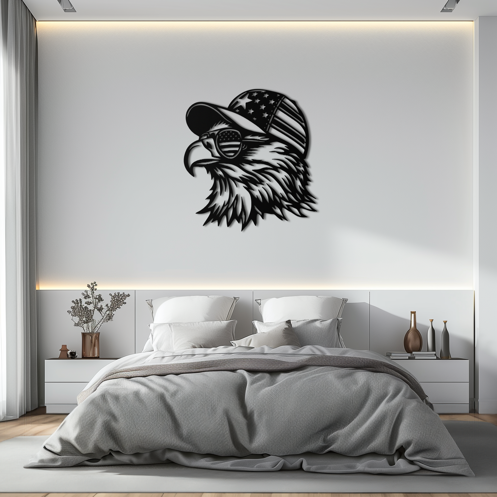 Patriotic Eagle Silhouette Metal Wall Art – Black Steel American Pride Decor- KAF493