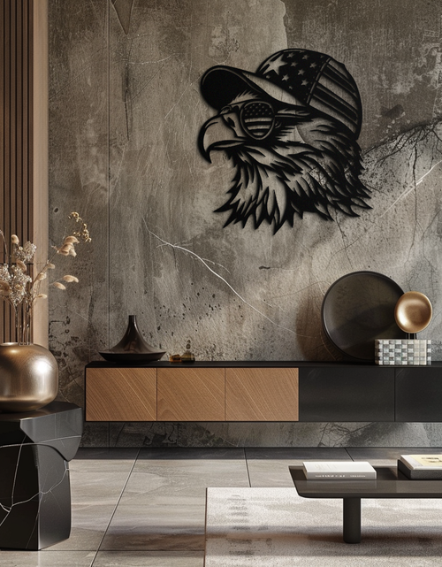 Load image into Gallery viewer, Patriotic Eagle Silhouette Metal Wall Art – Black Steel American Pride Decor- KAF493
