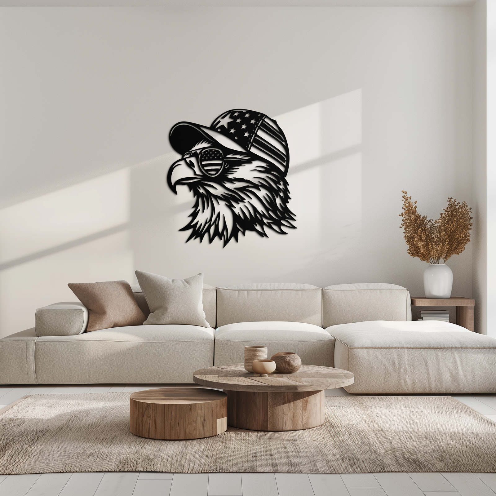 Patriotic Eagle Silhouette Metal Wall Art – Black Steel American Pride Decor- KAF493