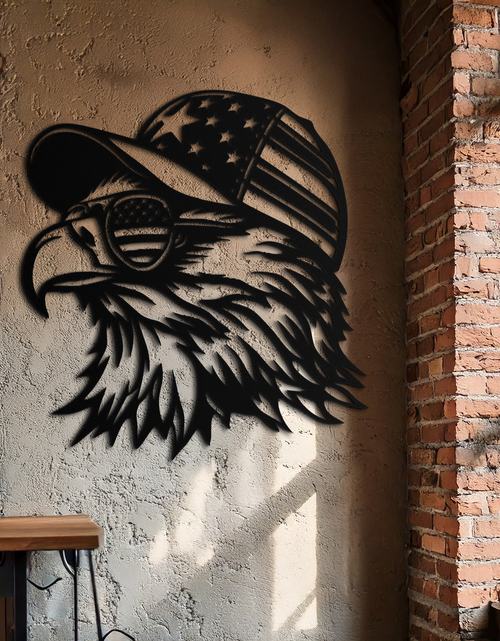 Load image into Gallery viewer, Patriotic Eagle Silhouette Metal Wall Art – Black Steel American Pride Decor- KAF493
