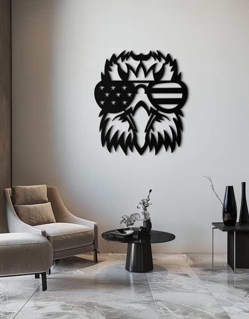 Load image into Gallery viewer, American Flag Eagle Silhouette Metal Wall Art – Patriotic Black Steel Home Decor- KAF496
