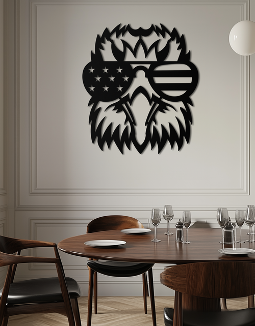 Load image into Gallery viewer, American Flag Eagle Silhouette Metal Wall Art – Patriotic Black Steel Home Decor- KAF496
