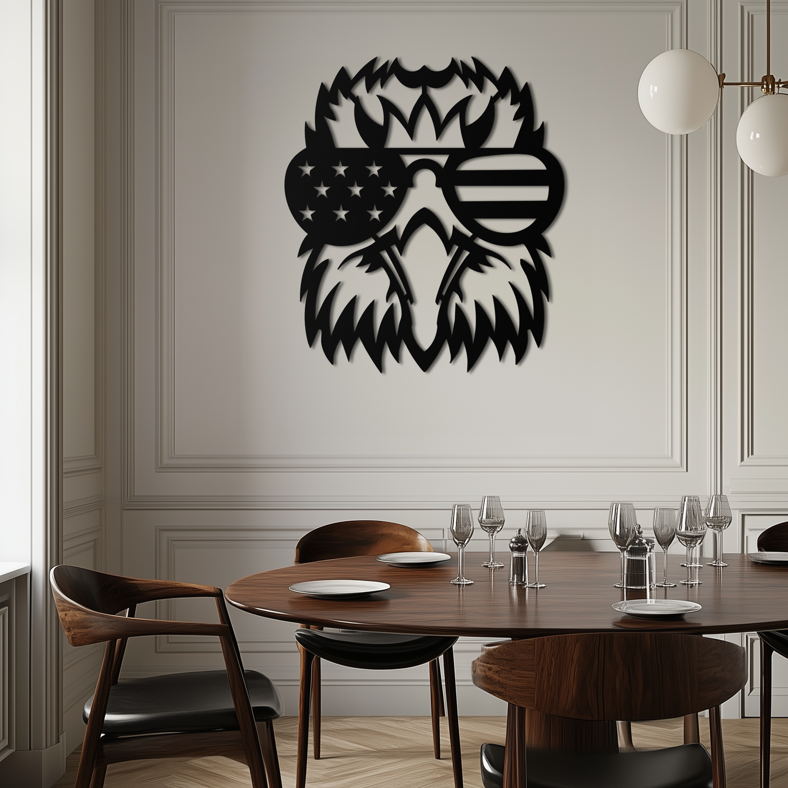 American Flag Eagle Silhouette Metal Wall Art – Patriotic Black Steel Home Decor- KAF496