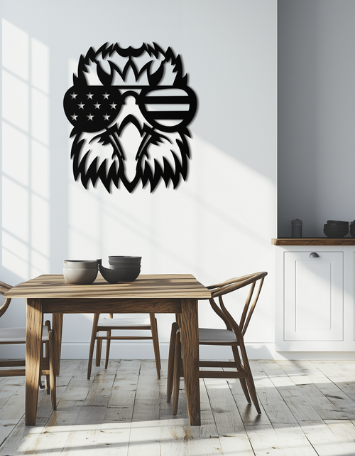 Load image into Gallery viewer, American Flag Eagle Silhouette Metal Wall Art – Patriotic Black Steel Home Decor- KAF496
