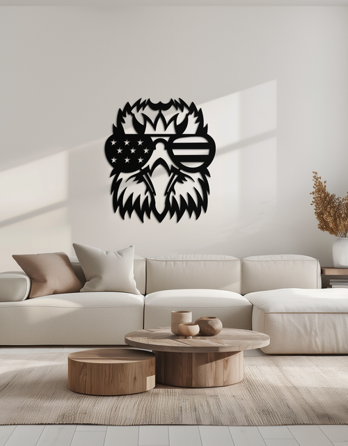 Load image into Gallery viewer, American Flag Eagle Silhouette Metal Wall Art – Patriotic Black Steel Home Decor- KAF496
